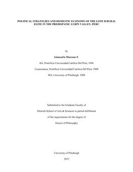 Political Strategies and Domestic Economy of the Lote B Rural Elite in the Prehispanic Lurín Valley, Peru