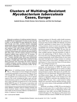 Mycobacterium Tuberculosis Cases, Europe Isabelle Devaux, Kristin Kremer, Herre Heersma, and Dick Van Soolingen