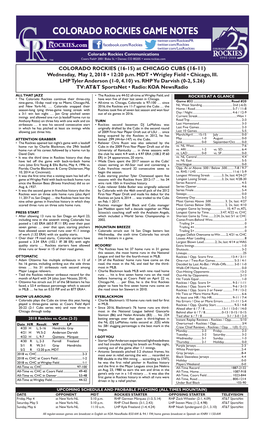 Colorado Rockies Game Notes