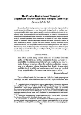 Napster and the New Economics of Digital Technology Raymond Shih Ray Kut