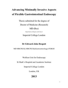 Advancing Minimally Invasive Aspects of Flexible Gastrointestinal Endoscopy 2013