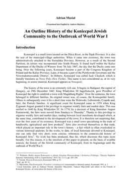 An Outline History of the Koniecpol Jewish Community to the Outbreak of World War I
