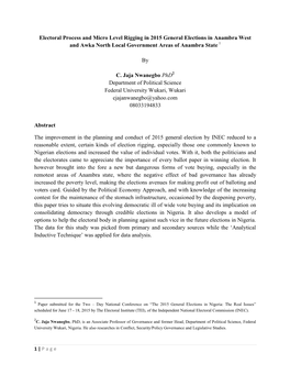Electoral Process and Micro Level Rigging in 2015 General Elections in Anambra West and Awka North Local Government Areas of Anambra State 1