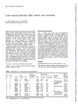 Cilio-Retinal Infarction After Retinal Vein Occlusion