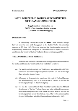 Note for Public Works Subcommittee of Finance Committee