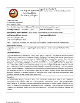 County of Sonoma Agenda Item Summary Report