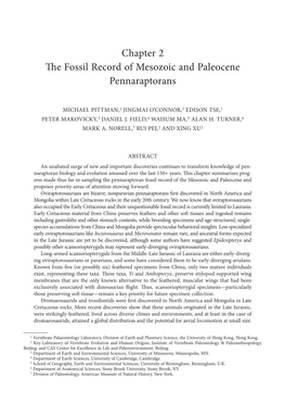 Chapter 2 the Fossil Record of Mesozoic and Paleocene Pennaraptorans