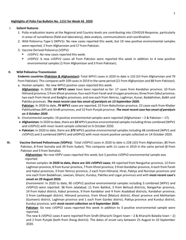 1 Highlights of Polio Fax Bulletin No. 1151 for Week 43 2020 I. Salient Features 1. Polio Eradication Teams at the Regional