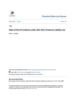 State of the Art Evidence Under Ohio Strict Products Liability Law