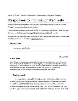 Responses to Information Requests Responses to Information Requests