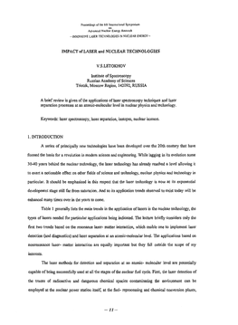 IMPACT of LASER and NUCLEAR TECHNOLOGIES V.S.LETOKHOV