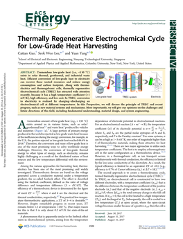 Thermally Regenerative Electrochemical Cycle for Low-Grade Heat Harvesting