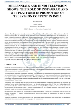 The Role of Instagram and Ott Platform in Promotion of Television Content in India