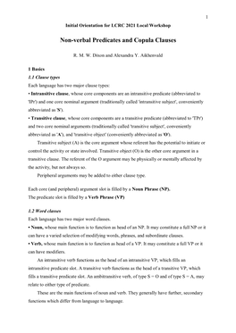 Non-Verbal Predicates and Copula Clauses