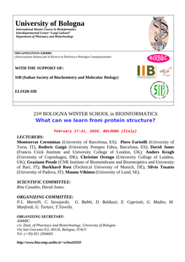 University of Bologna International Master Course in Bioinformatics Interdepartmental Center “Luigi Galvani” Department of Pharmacy and Biotechnology