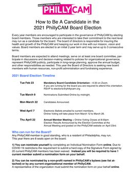 How to Be a Candidate in the 2021 Phillycam Board Election