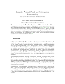 Computer-Assisted Proofs and Mathematical Understanding the Case of Univalent Foundations