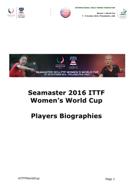 Seamaster 2016 ITTF Women's World Cup Players Biographies