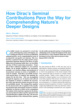 How Dirac's Seminal Contributions Pave The
