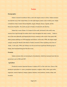 Demographics Sudan Is Located in Northeast Africa, and Is the Largest