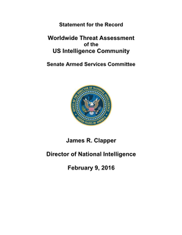 Worldwide Threat Assessment of the US Intelligence Community