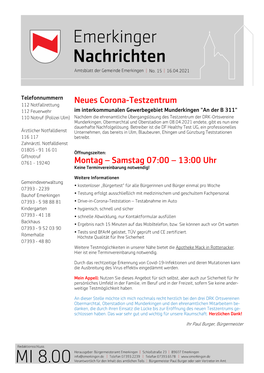 Neues Corona-Testzentrum Montag – Samstag 07:00 – 13:00