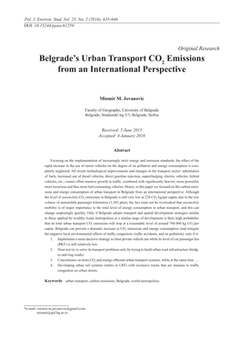 Belgrade's Urban Transport CO Emissions from an International Perspective