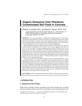 23. Organic Emissions from Petroleum-Contaminated Soil Fixed in Concrete