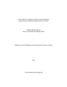 Galina Ustvolskaya, Sofia Gubaidulina, and the Pursuit of Spiritual Freedom in the Soviet Union