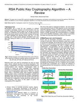 RSA Public Key Cryptography Algorithm – a Review