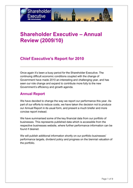 Shareholder Executive – Annual Review (2009/10)