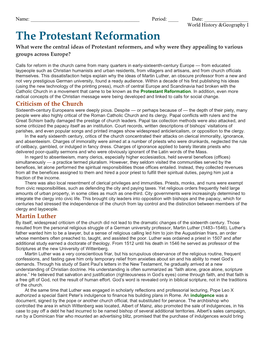 The Protestant Reformation What Were the Central Ideas of Protestant Reformers, and Why Were They Appealing to Various Groups Across Europe?