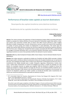 Performance of Brazilian State Capitals As Tourism Destinations