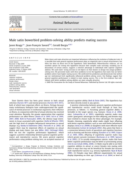 Male Satin Bowerbird Problem-Solving Ability Predicts Mating Success