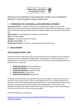 MINUTES of the MEETING of the COMMUNITY COUNCIL HELD on MONDAY JANUARY 7Th 2019 in DALGETY PARISH CHURCH HALL