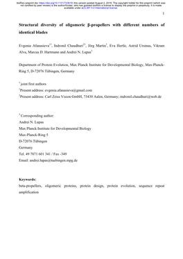 Structural Diversity of Oligomeric Β-Propellers with Different Numbers of Identical Blades