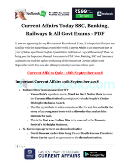 Current Affairs Today SSC, Banking, Railways & All Govt