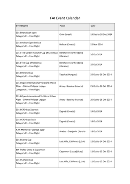 FAI Event Calendar