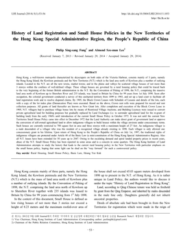 History of Land Registration and Small House Policies in the New Territories of the Hong Kong Special Administrative Region, the People’S Republic of China