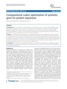Computational Codon Optimization of Synthetic Gene for Protein Expression Bevan Kai-Sheng Chung1,2,3 and Dong-Yup Lee1,2,3*