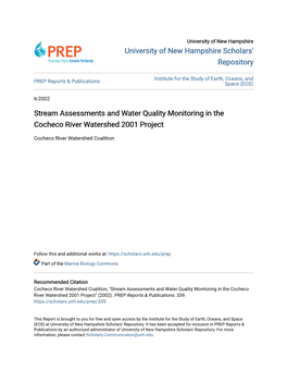 Stream Assessments and Water Quality Monitoring in the Cocheco River Watershed 2001 Project