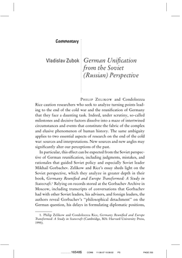 Vladislav Zubok German Unification from the Soviet