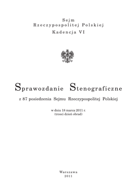 Sprawozdanie Stenograficzne Z 87 Posiedzenia Sejmu Rzeczypospolitej Polskiej