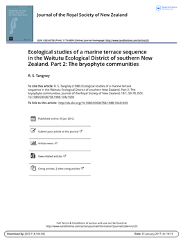 Ecological Studies of a Marine Terrace Sequence in the Waitutu Ecological District of Southern New Zealand