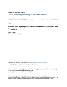 Meristic and Organogenetic Variation in Ruppia Occidentalis and R