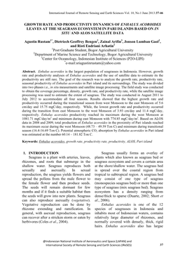 Growth Rate and Productivity Dynamics of Enhalus Acoroides Leaves at the Seagrass Ecosystem in Pari Islands Based on in Situ and Alos Satellite Data