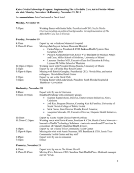 2013 Florida Site Visit Agenda