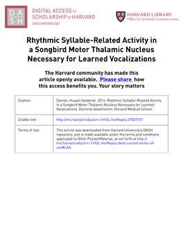 Rhythmic Syllable-Related Activity in a Songbird Motor Thalamic Nucleus Necessary for Learned Vocalizations