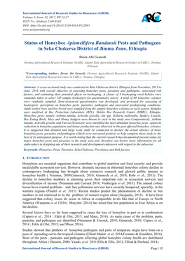 Status of Honeybee Apismellifera Bandansii Pests and Pathogens in Seka Chokersa District of Jimma Zone, Ethiopia