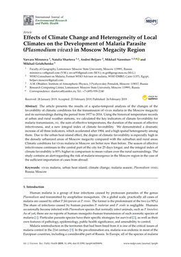 Effects of Climate Change and Heterogeneity of Local Climates on the Development of Malaria Parasite (Plasmodium Vivax) in Moscow Megacity Region